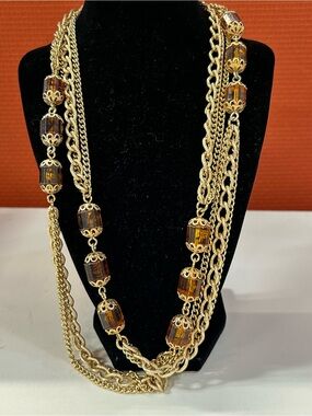 Sarah Coventry Gold-Tone Long Necklace with Amber Beads